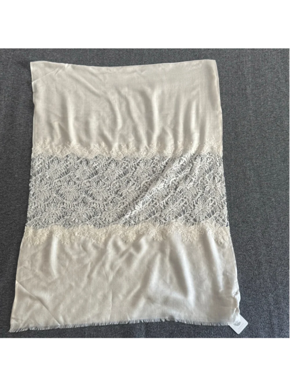 Maneesha Ruia Ivory Silk Wool Lace Panel Luxury Artisan Scarf Wrap NWT